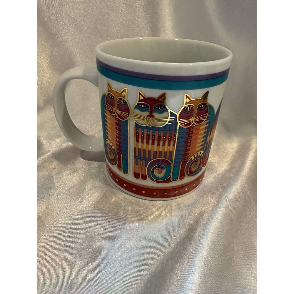 Laurel Burch Rainbow Cat Cousins Mug Ceramic Coffee Cup Vintage 1988 80s